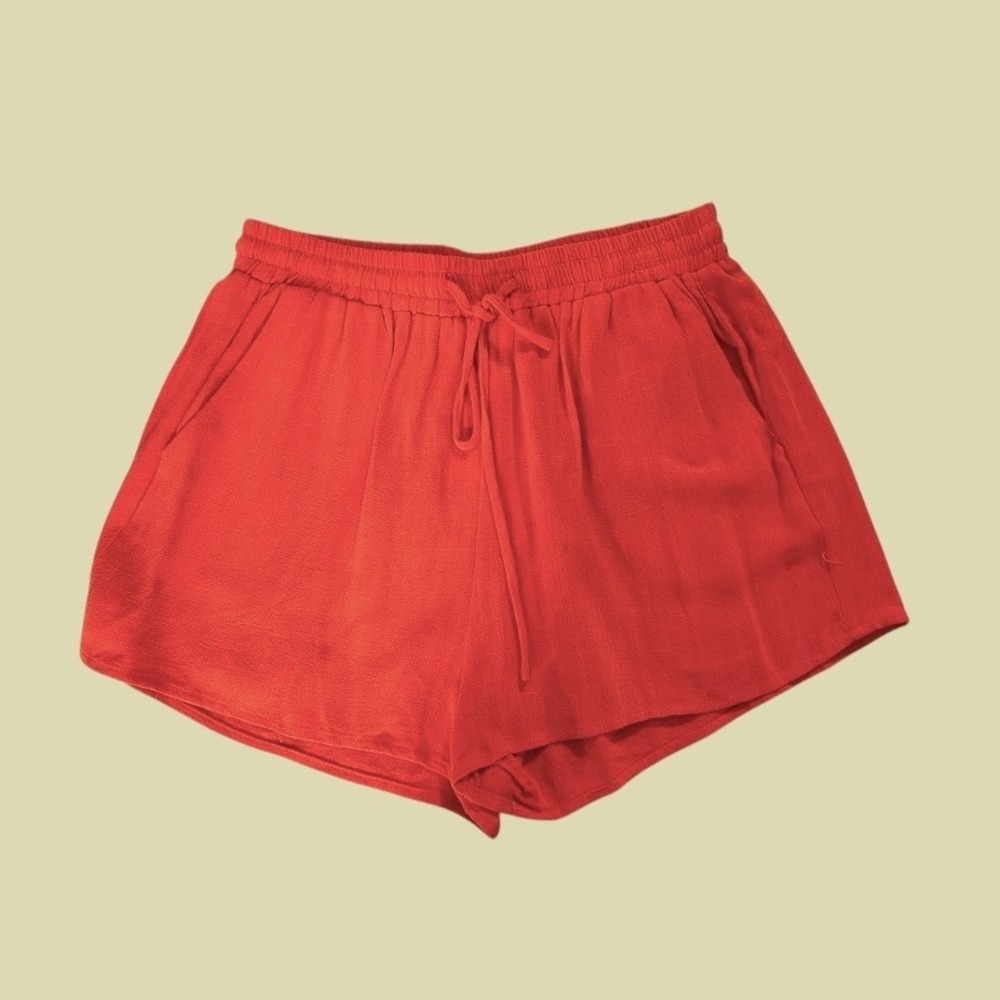 Bright Orange Linen Blend Paper bag Summer Shorts Stretchy MEDIUM Vacation